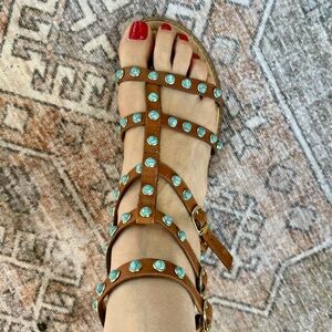 Sam Edelman Brown Gladiator Sandals with Turquoise Studs